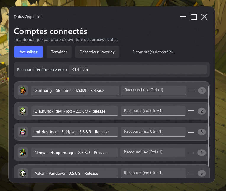 Ecran d'edition Dofus Organizer