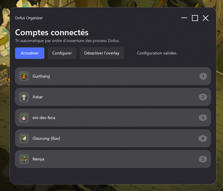 Ecran d'accueil Dofus Organizer